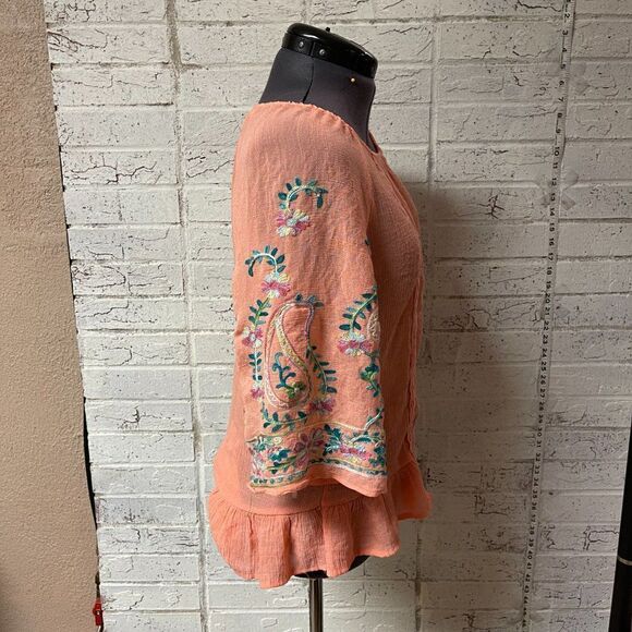 Zac & Rachel Bo Ho Embroidered Floral Top Petite Small - Picture 3 of 8